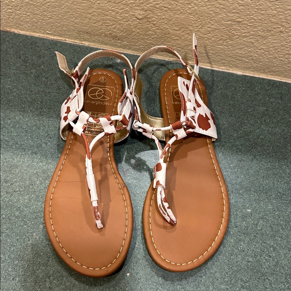 Everglades Brown and White Sandals with Cow Print never worn